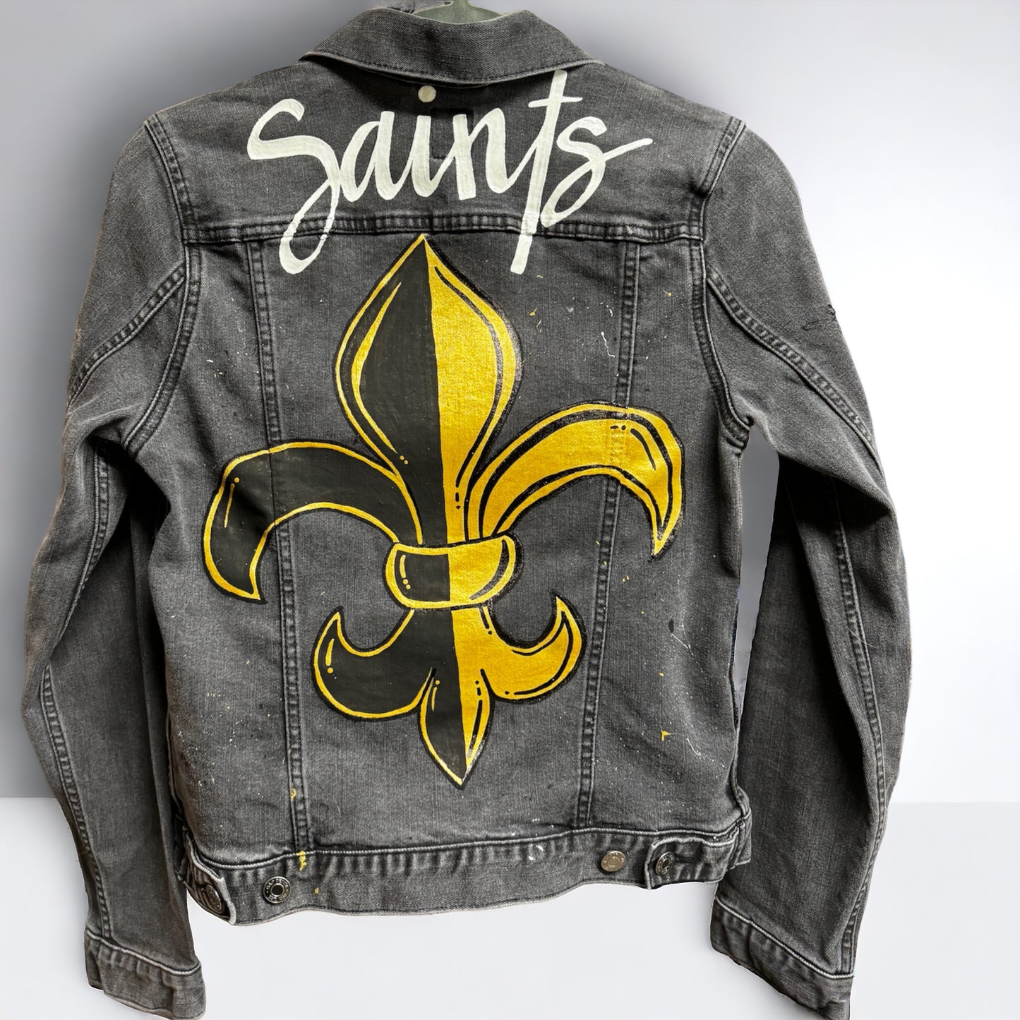 Hand Painted Jean Jacket:”Saints”, New Orleans Jacket, Hand Painted, NOLA Saints, Louisiana