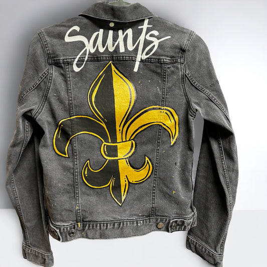 Get Ready to Stand Out! Hand-Painted "Saints" Jean Jacket - NOLA Pride! ⚜️