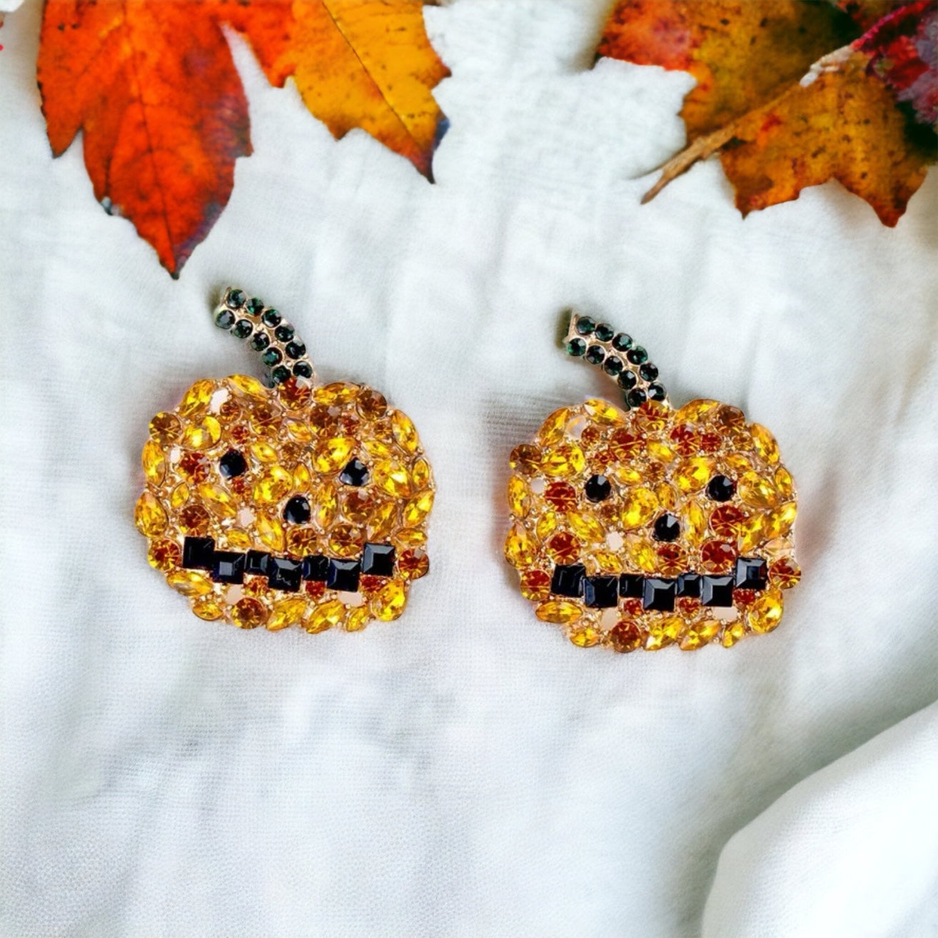 Sparkly Rhinestone Encrusted Jack-o’-Lantern Oversized Stud Earrings - Rhythms of Grace Creative