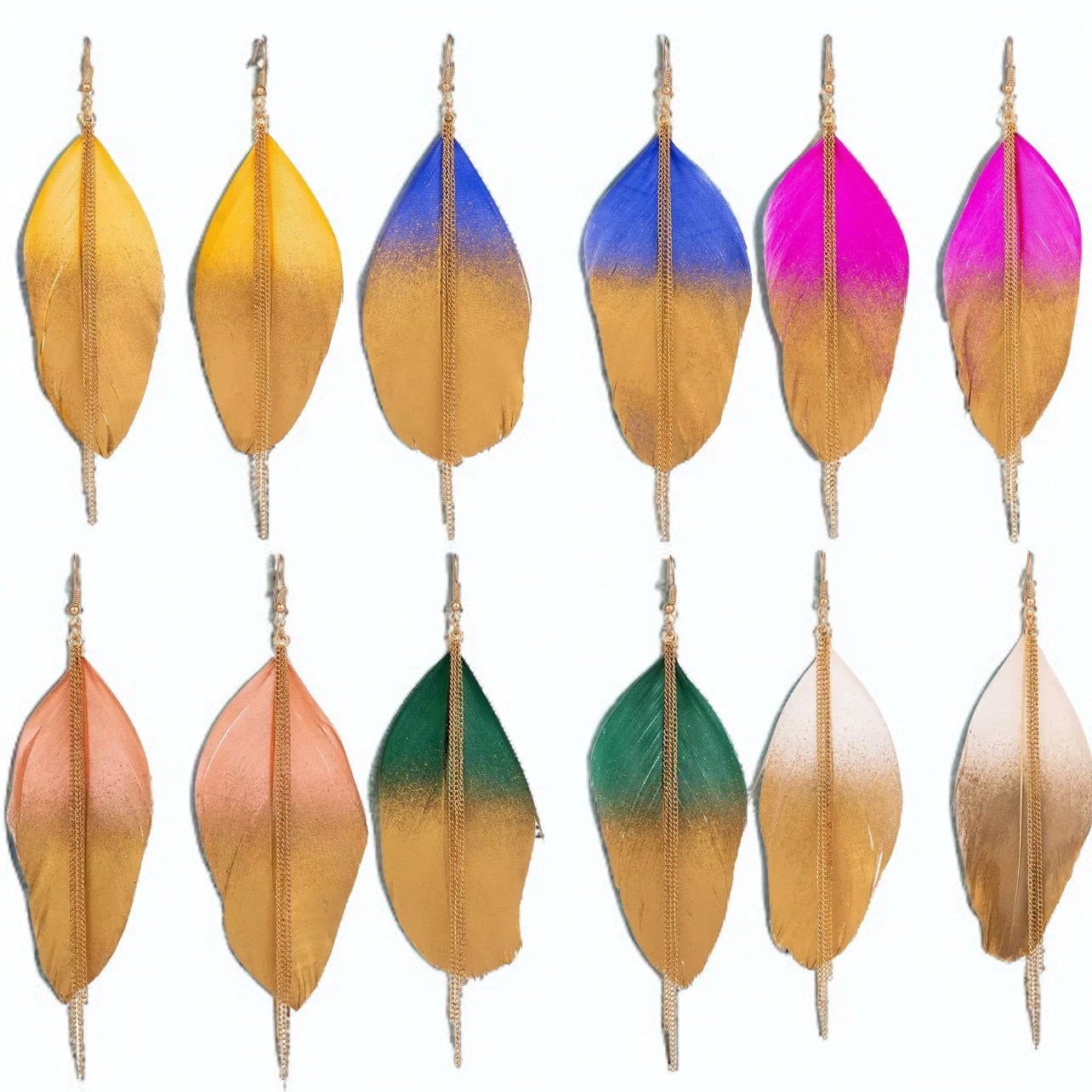 Gold Dipped Feather Earrings: Dance Into the Festivity!