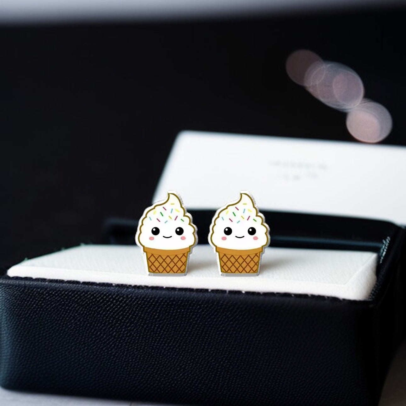 Scoop Up the Fun: Adorable Vanilla Ice Cream Cone Stud Earrings!