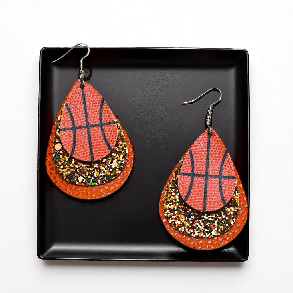 Sparkle on the Court: Basketball Glitter Dangle Earrings 🏀