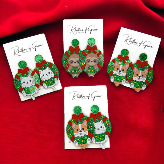 Deck the Halls and Yourself with Christmas Wreath Earrings! 🐾🎄