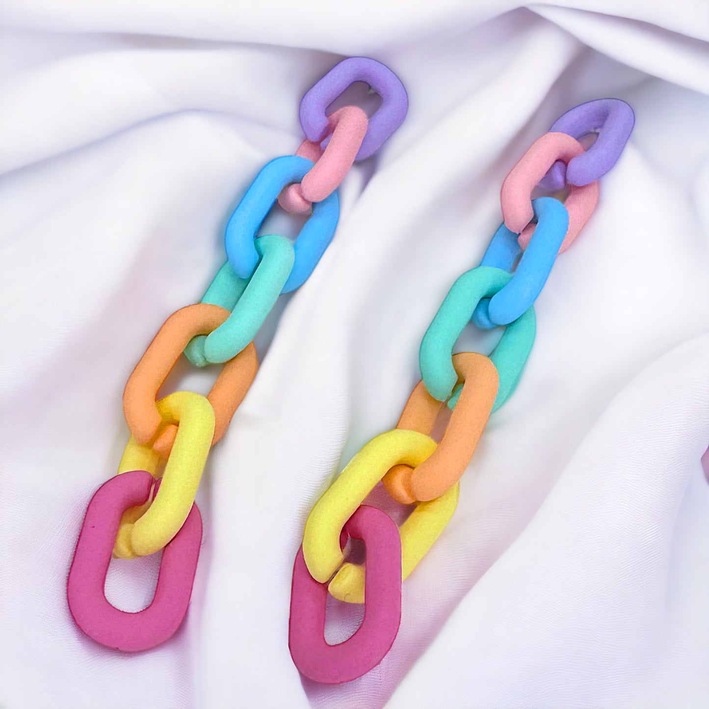 Trendy Acrylic Chain Link Earrings - Stainless Steel Posts, Pastels