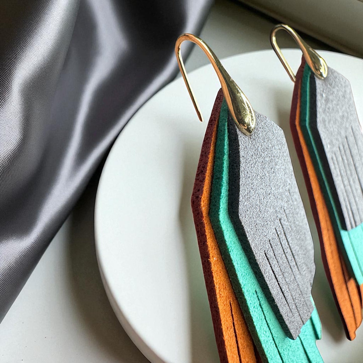 Tri-Colored Fringe Leather Dangle Earrings – Bold, Western & Totally WOW