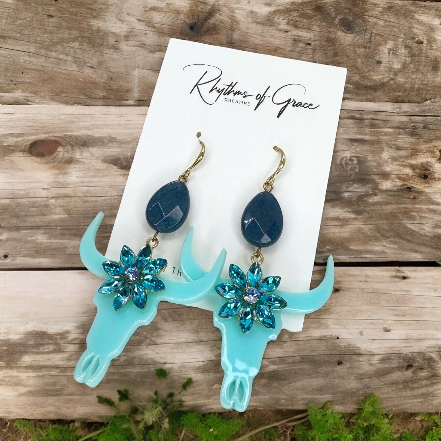 Striking Blue/Teal Longhorn Dangle Earrings - Versatile Western Style Statement Jewelry
