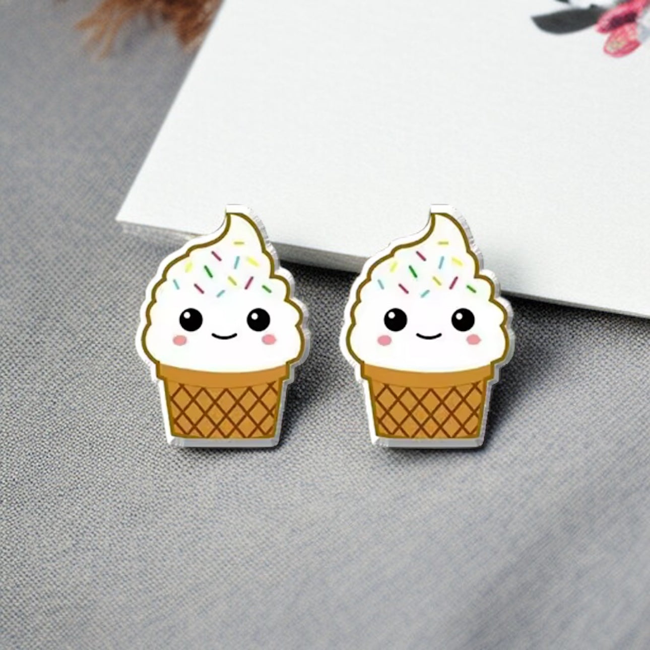 Scoop Up the Fun: Adorable Vanilla Ice Cream Cone Stud Earrings!