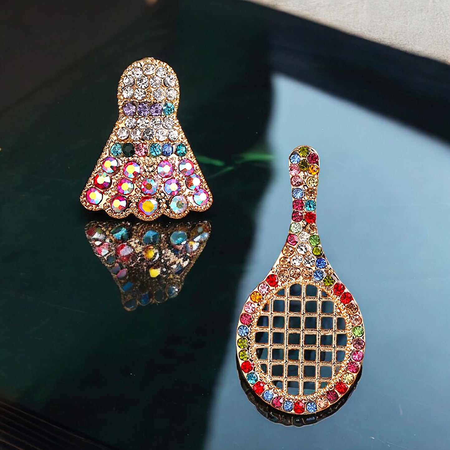 Serve Up Style: Dazzling Multicolor Rhinestone Badminton Drop Earrings!