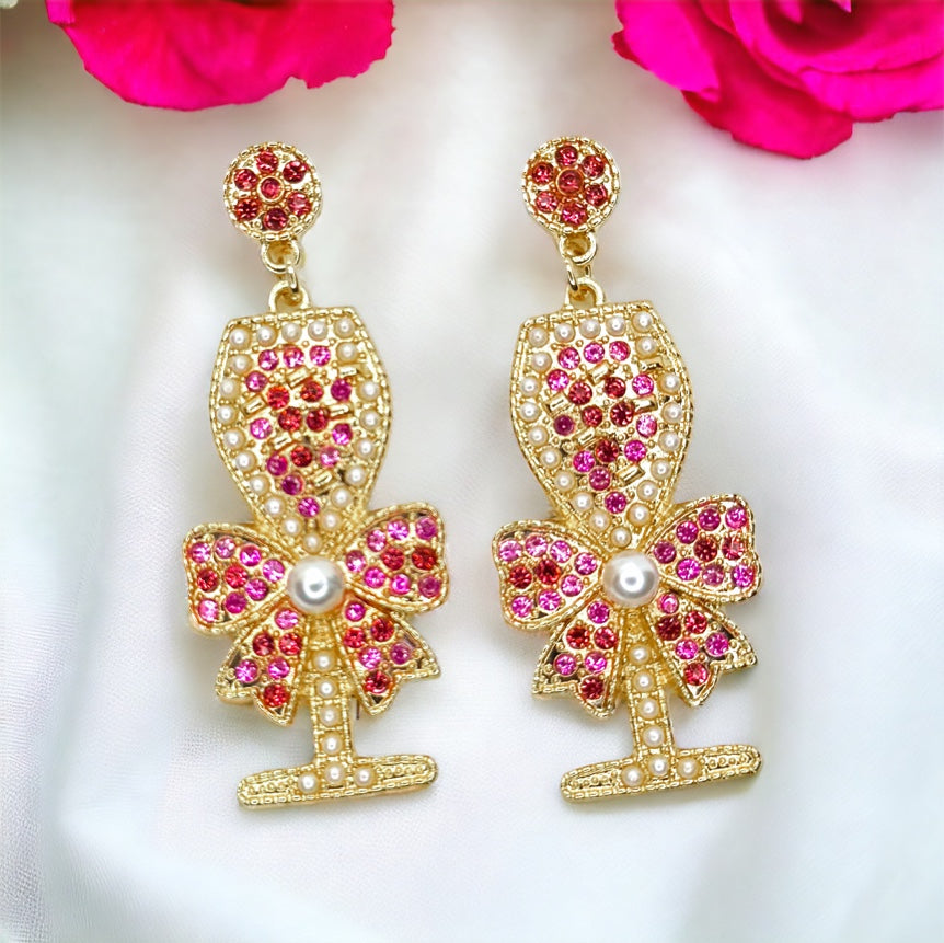 Rose Bottle Earrings - Wine Earrings, Wine Jewelry, Handmade Earrings, Pink Bottle, Rose all Day, Champagne