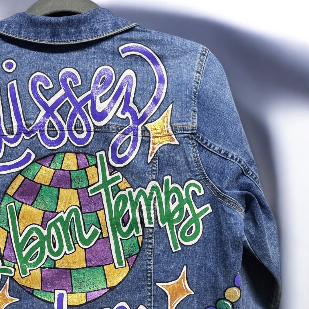 Hand Painted Jean Jacket: “Laissez les bon temps rouler”