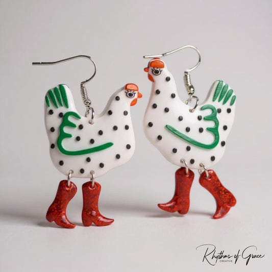 Strut Your Stuff: Chicken with Red Boots Earrings!