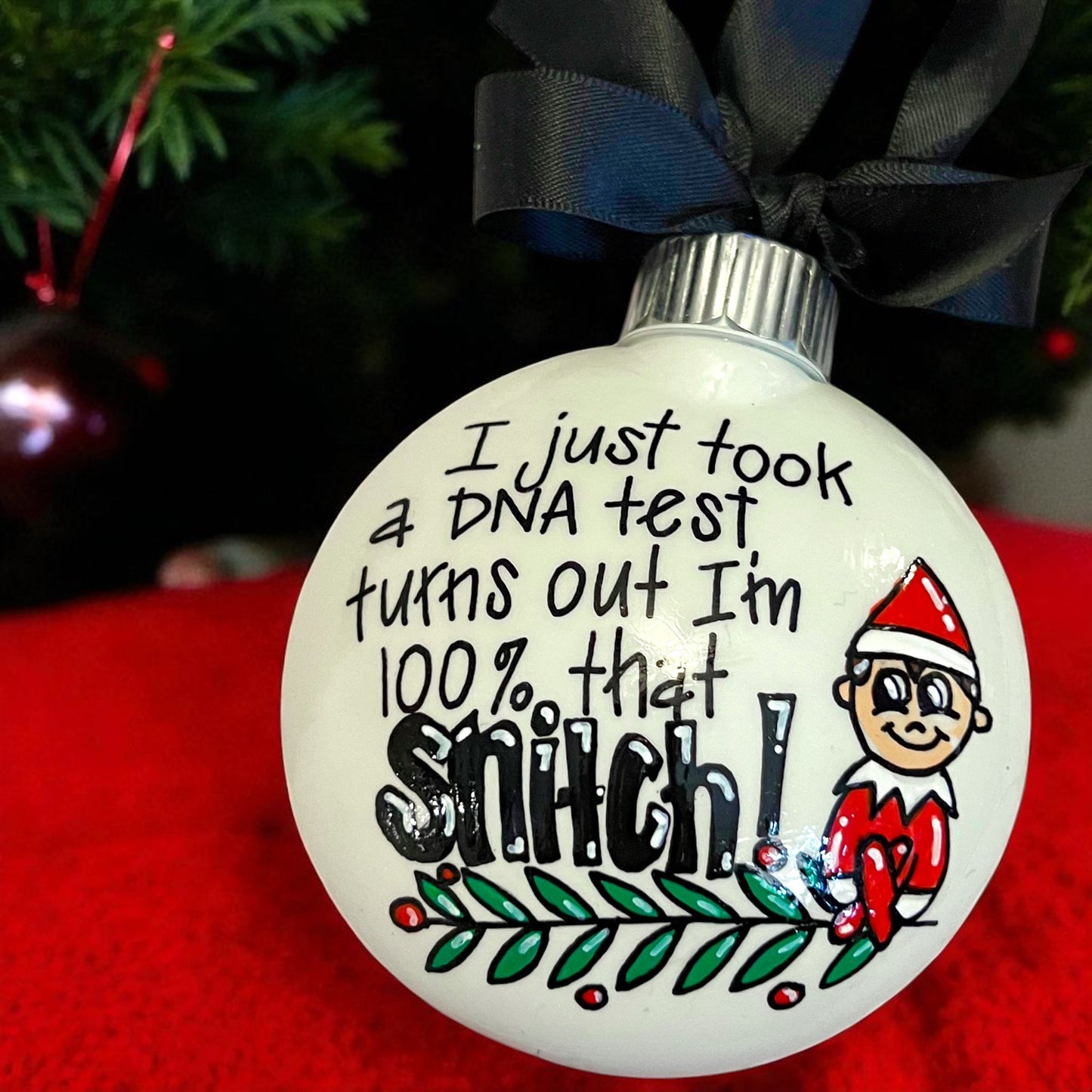 Funny Elf Ornament – “100% That Snitch” Christmas Tree Décor