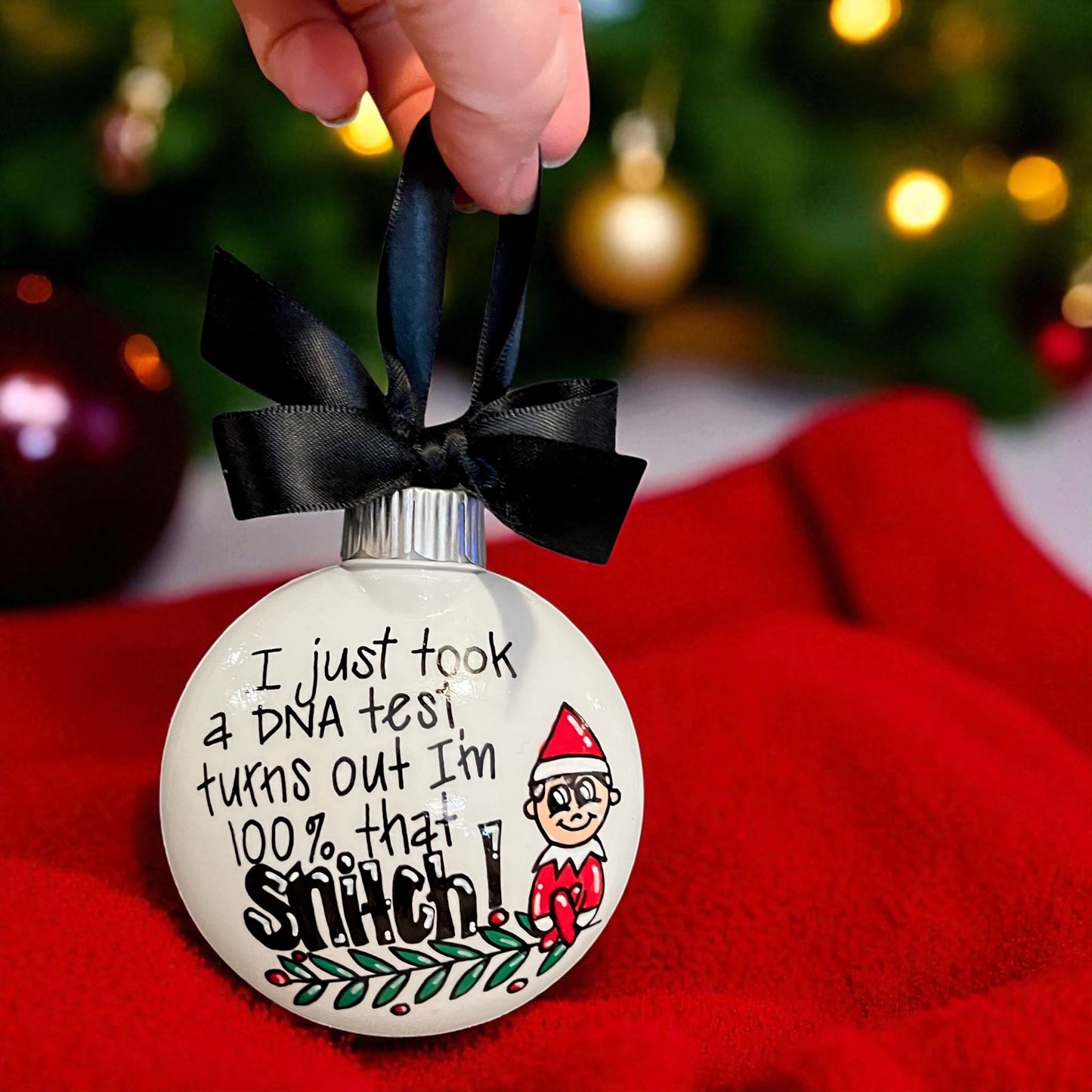 Funny Elf Ornament – “100% That Snitch” Christmas Tree Décor