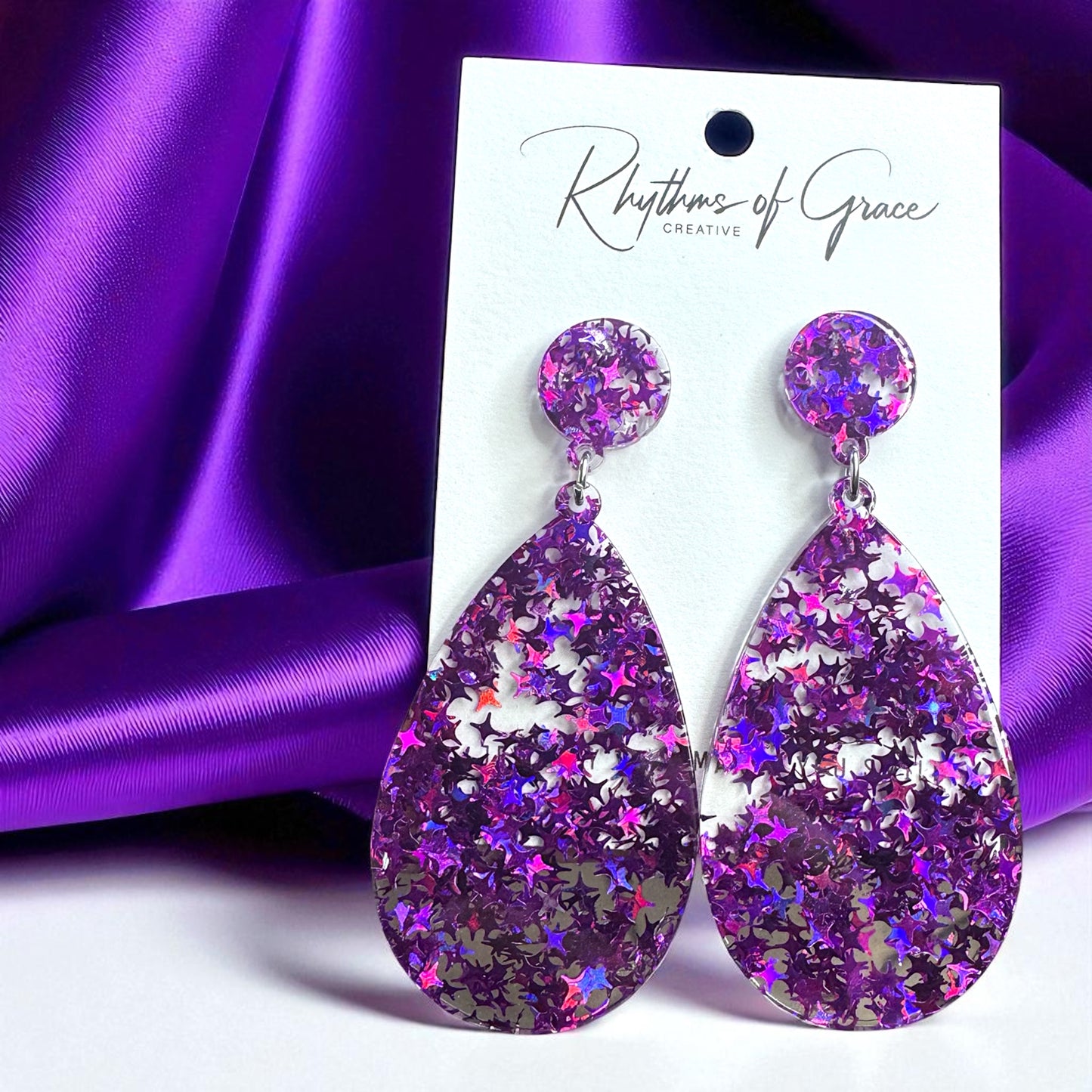 Dazzle and Shine with Sparkly Purple Star Drop Earrings! ๐๐