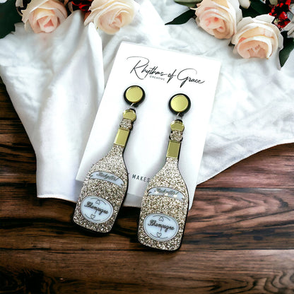 Champagne Earrings - Champagne Bottle, Wine Earrings, Wine Jewelry, Poppin Bottles, Wine Accessories