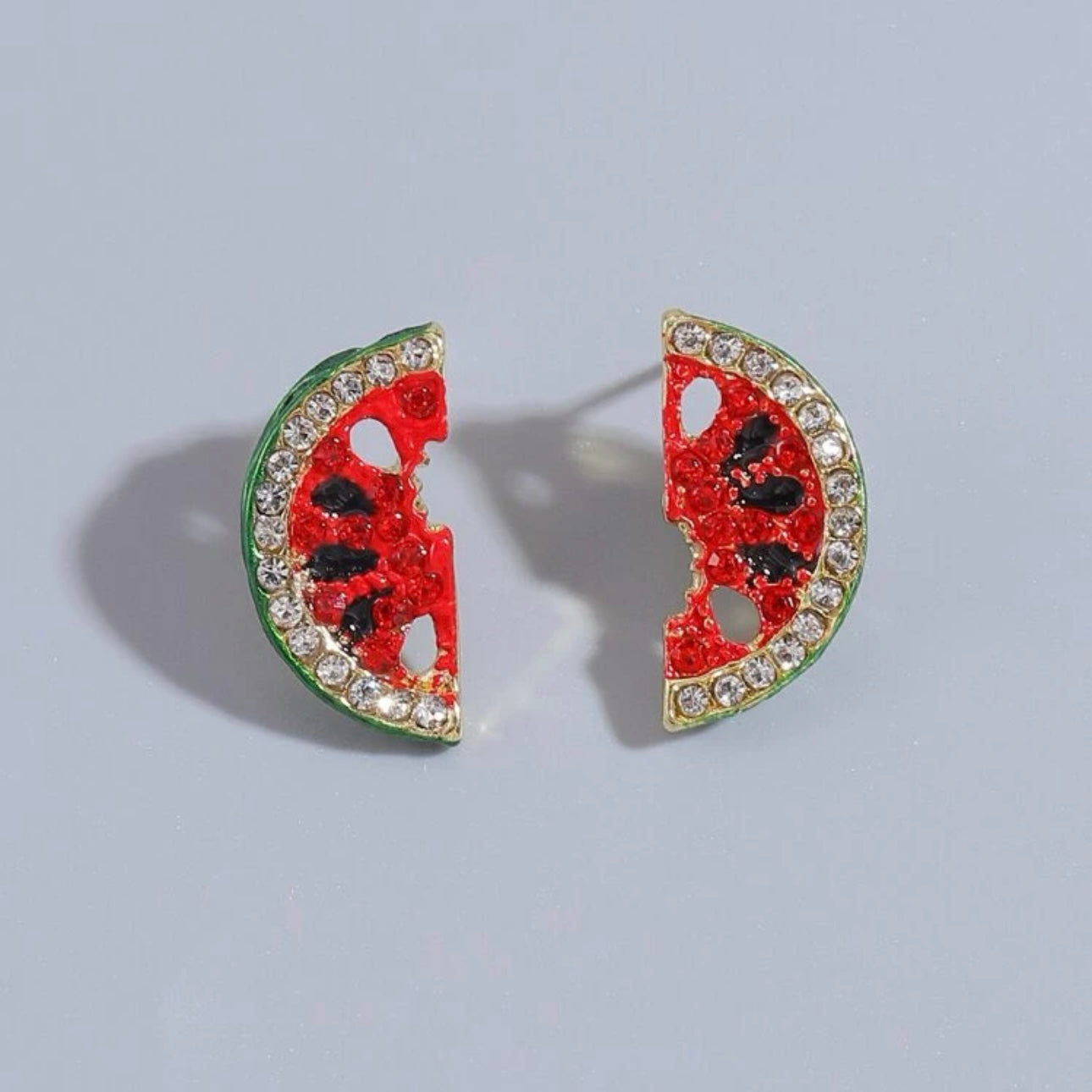 Sparkle & Slice: Rhinestone Watermelon Stud Earrings! 🍉