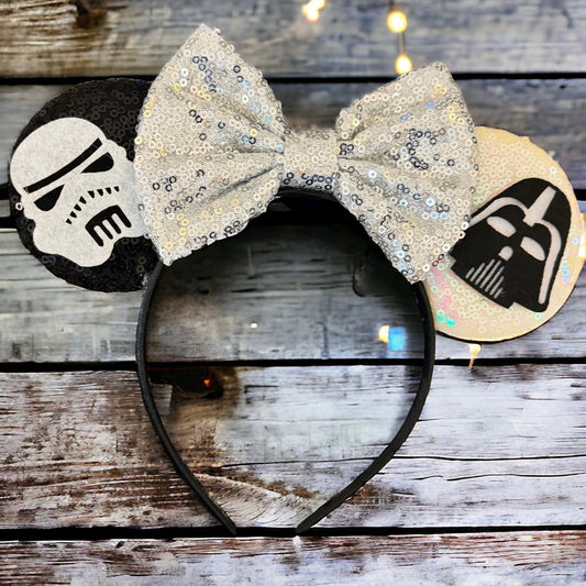 Star Wars Inspired Sequin Mouse Ears Headband, Darth Vader, Stormtrooper, NEW
