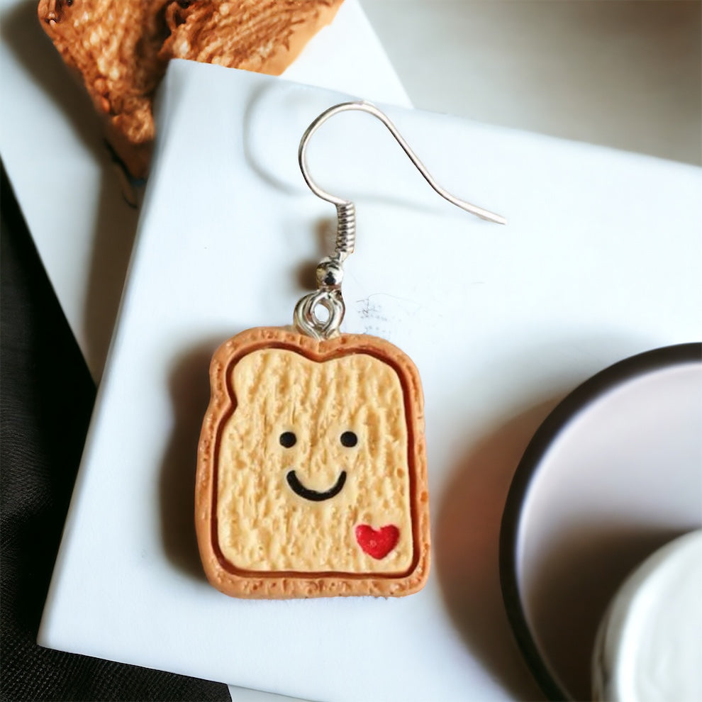 Cartoon Toast Dangle Earrings - Whimsical Food Jewelry for Quirky Fashion