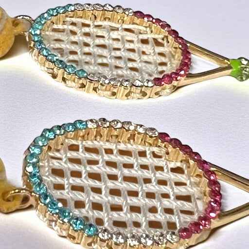 Sparkle on the Court with Our Rhinestone Tennis Racket Dangle Earrings! 🎾