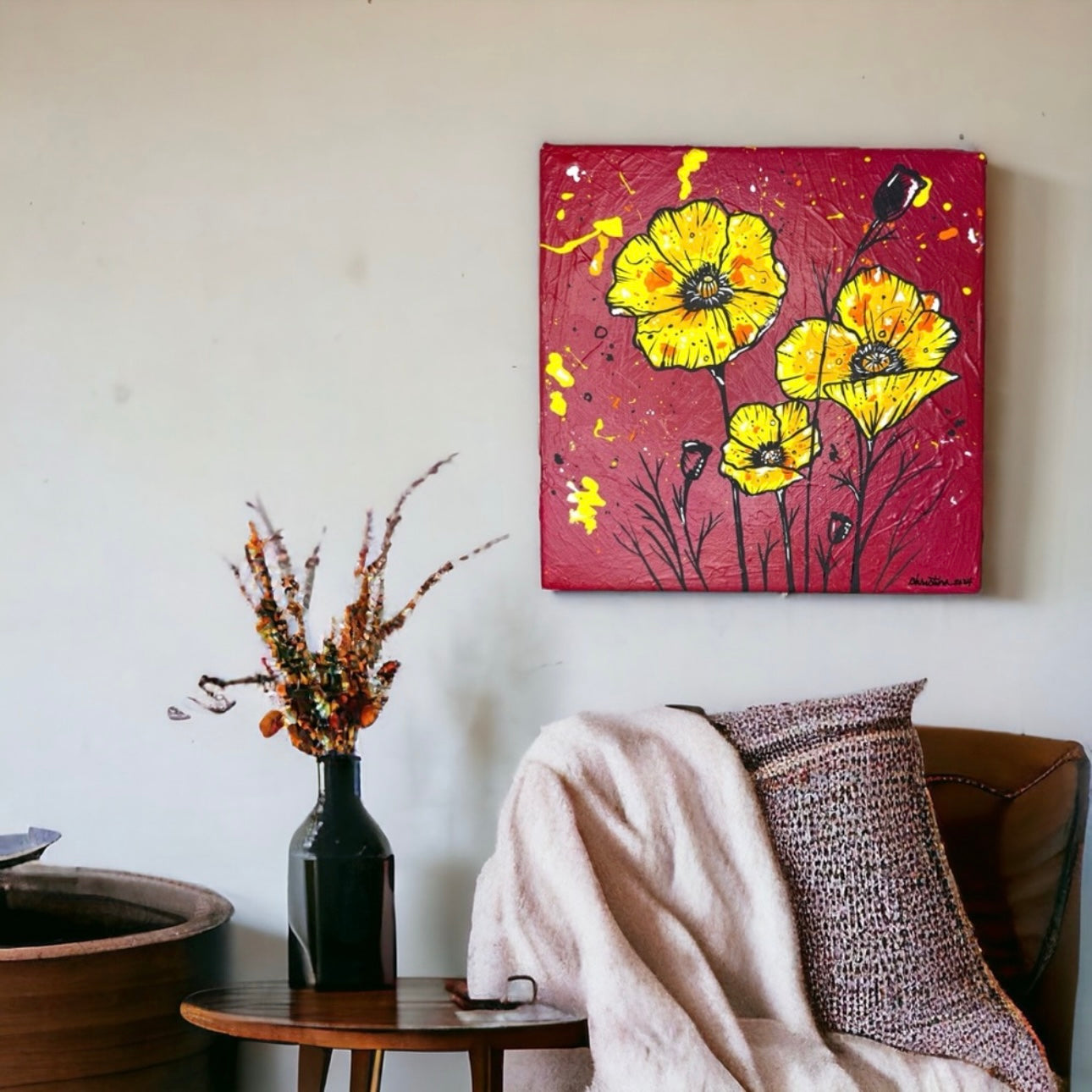 Original Artwork Textured Painting - "Harmony in Bloom" - Unique 8x8 Canvas Art