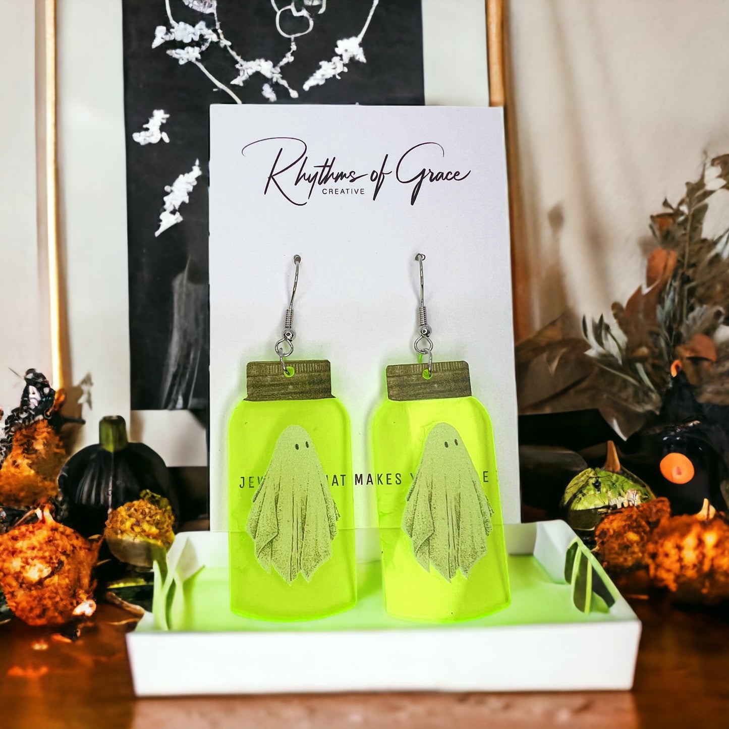 Spooky Fun Ghost Jar Earrings – Neon Halloween Accessories! - Rhythms of Grace Creative