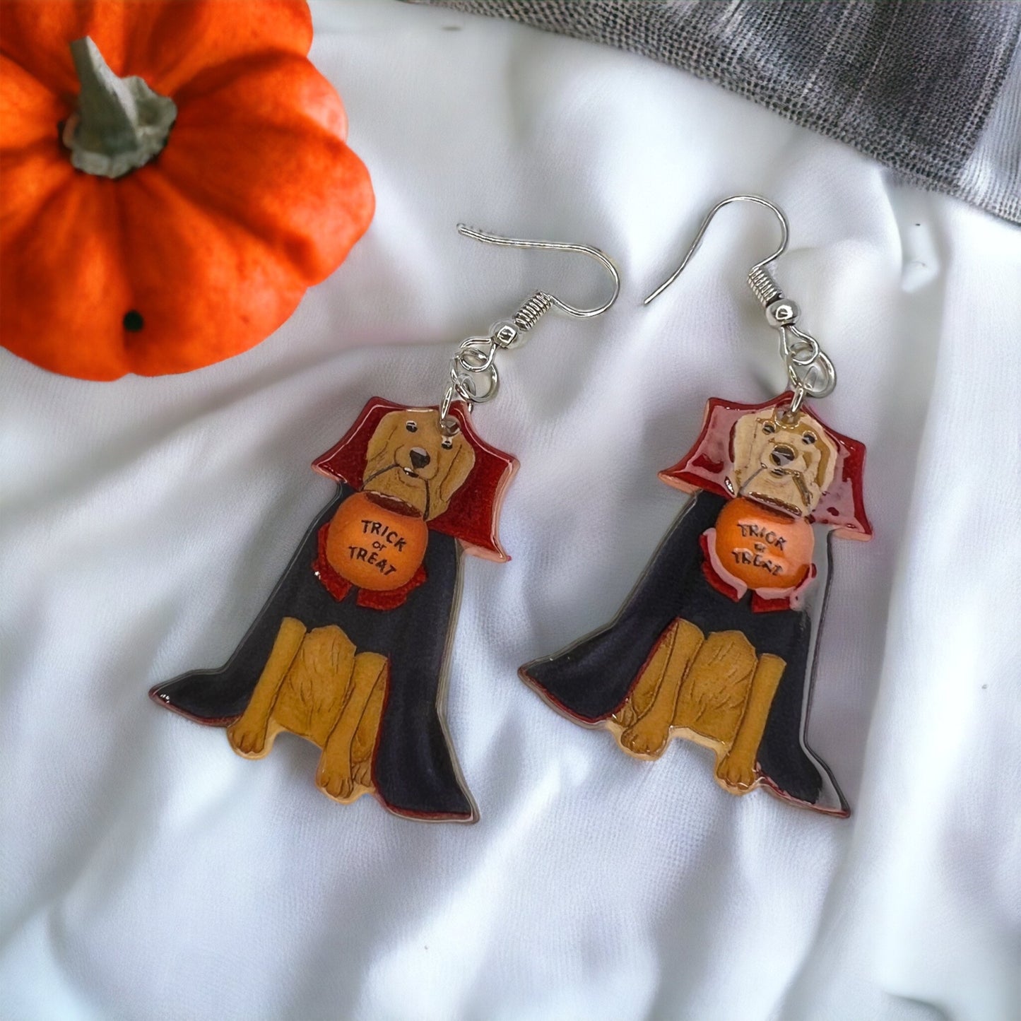 Halloween Dog Earrings - Halloween Earrings, Dog Costume, Hallowee, Halloween Earrings, Cape Costume, Trick or Treat - Rhythms of Grace Creative