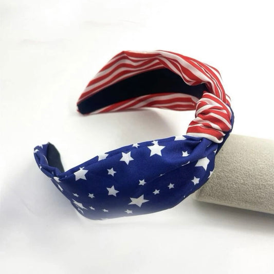 Patriotic Topknot Headband - Handmade Headpiece, Red White and Blue, Stars and Stripes, Military Mom