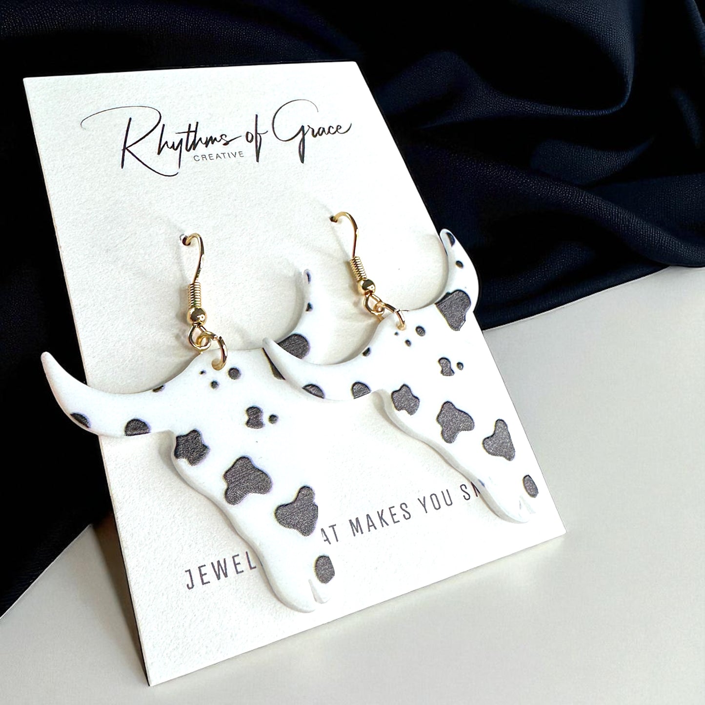 Cow Print Longhorn Dangle Earrings – Western Chic Meets Rodeo Glam!