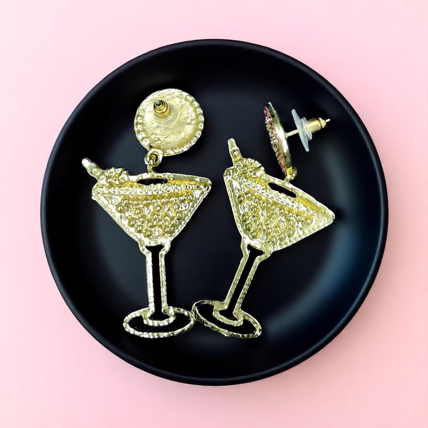 Sparkling Emerald & Pink Martini Dangle Earrings - Glamorous Statement Jewelry