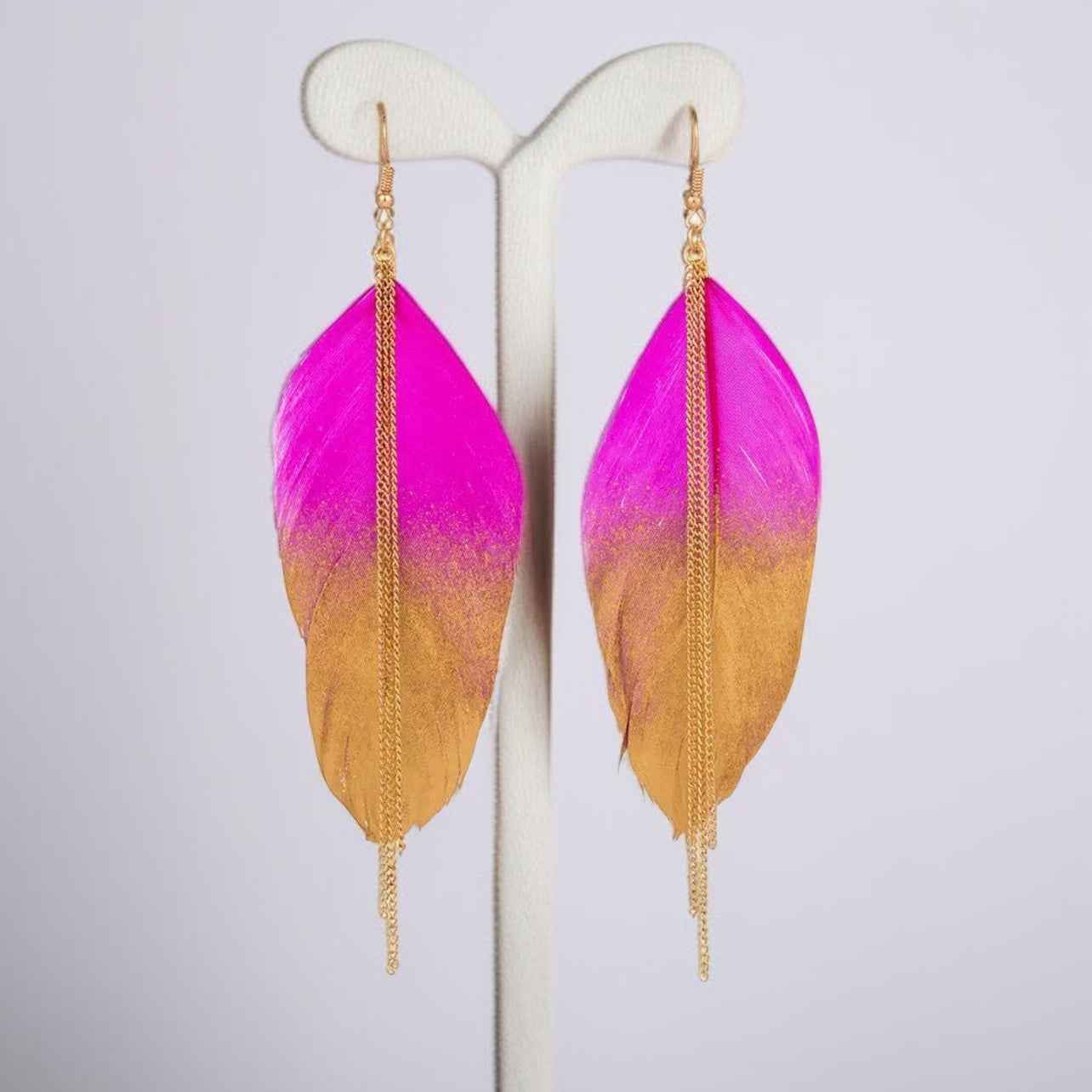Gold Dipped Feather Earrings: Dance Into the Festivity!