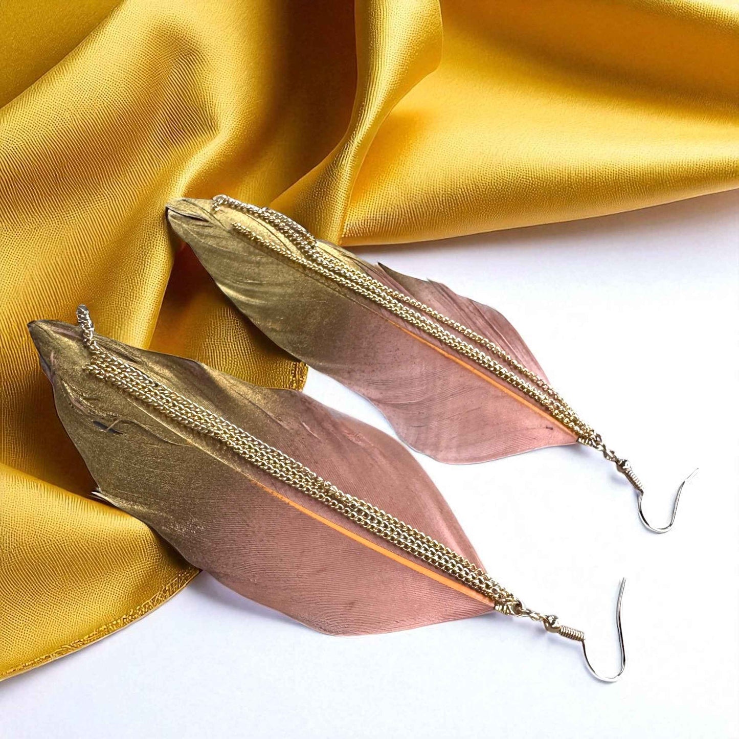 Gold Dipped Feather Earrings: Dance Into the Festivity!