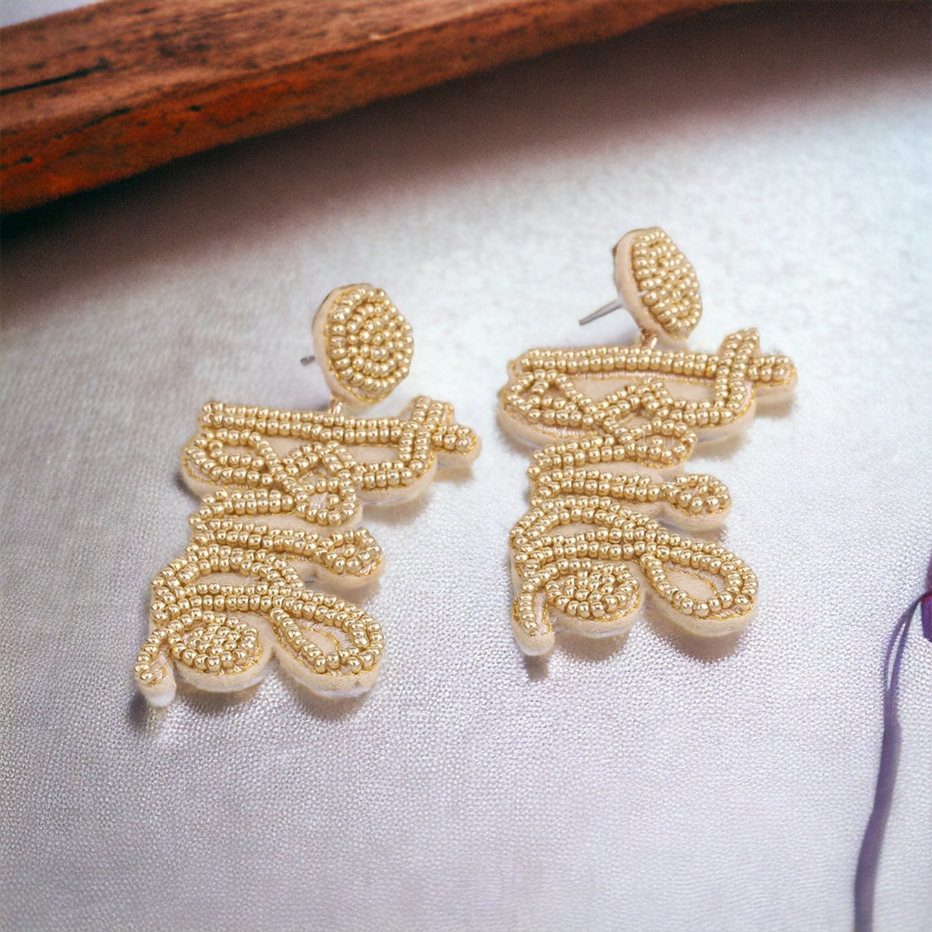 Here Comes the Sparkle – Gold "BRIDE" Beaded Earrings