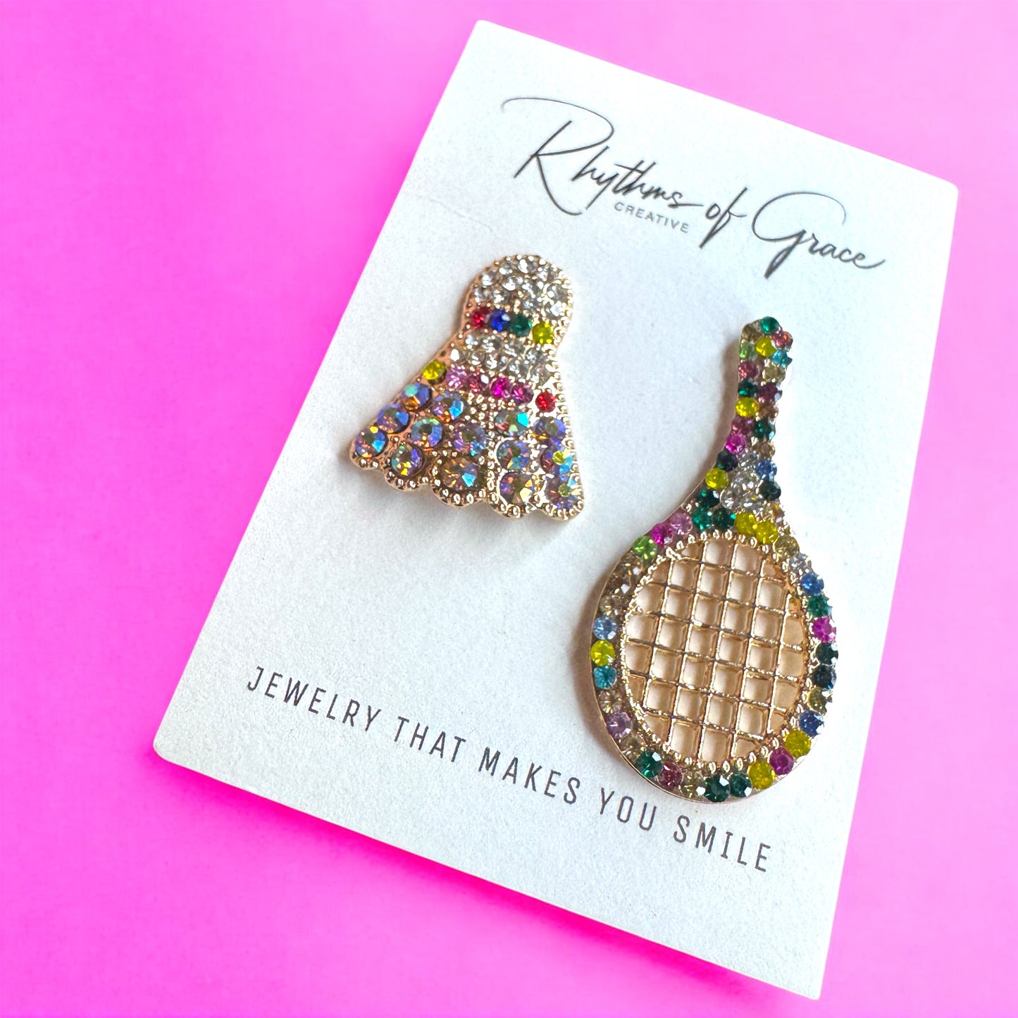 Serve Up Style: Dazzling Multicolor Rhinestone Badminton Drop Earrings!