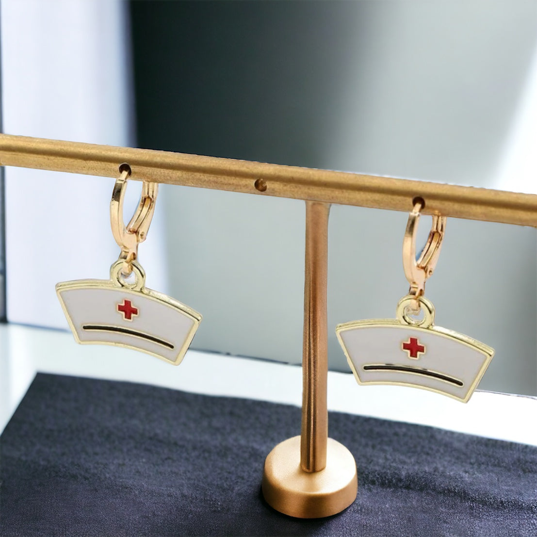 Saint Nurse Hat Hoop Earrings - Celebrate Healthcare Heroes with Dainty Jewelry!