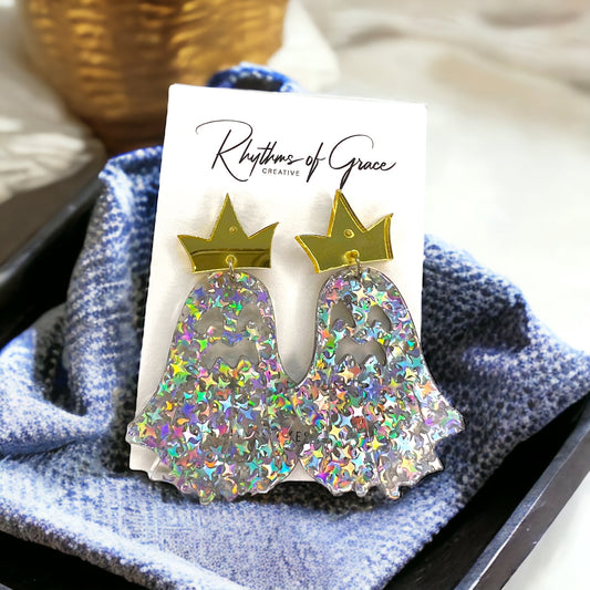 Glitter Ghost Earrings - Halloween Earrings, Cute Ghost, Not So Scary, Halloween Earrings, Halloween Costume, Halloween Queen - Rhythms of Grace Creative