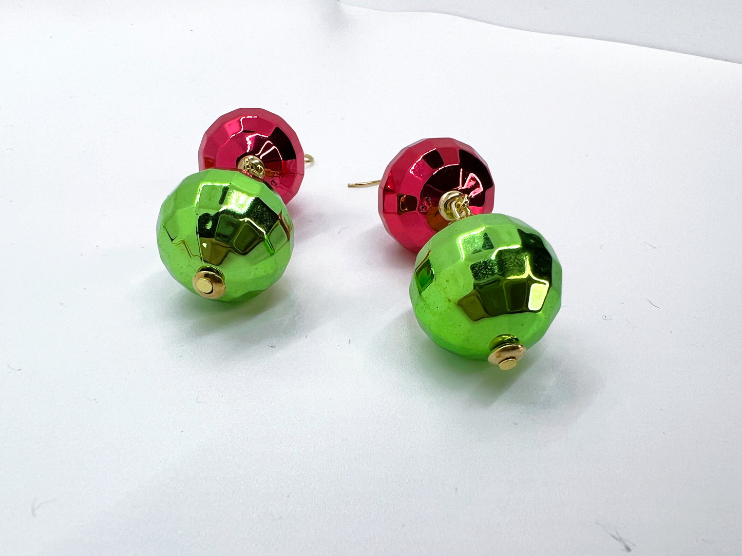 Christmas Earrings - Dangle Earrings, Red and Green, Christmas Disco Ball - Rhythms of Grace Creative