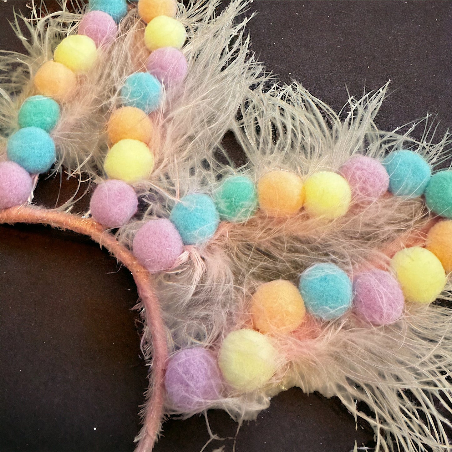 Pom Pom Easter Bunny Ears - Rabbit Ears, Handmade Headpiece, Easter Headpiece, Feather Headband, Easter Headband