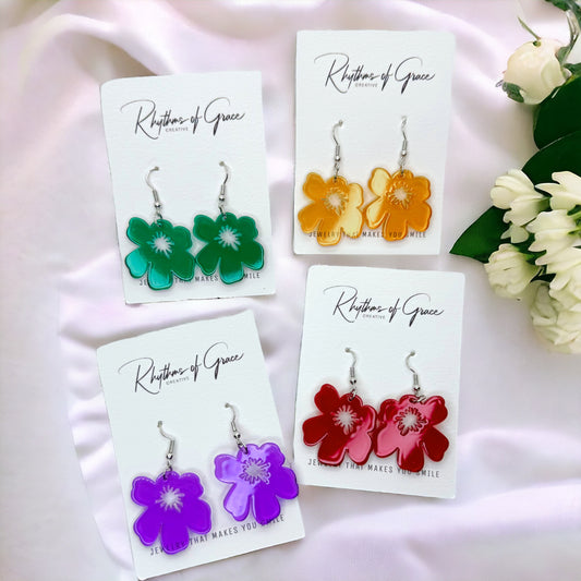 Tropical Flower Dangle Earrings 🌼 - Bring the Paradise to You! - Rhythms of Grace Creative