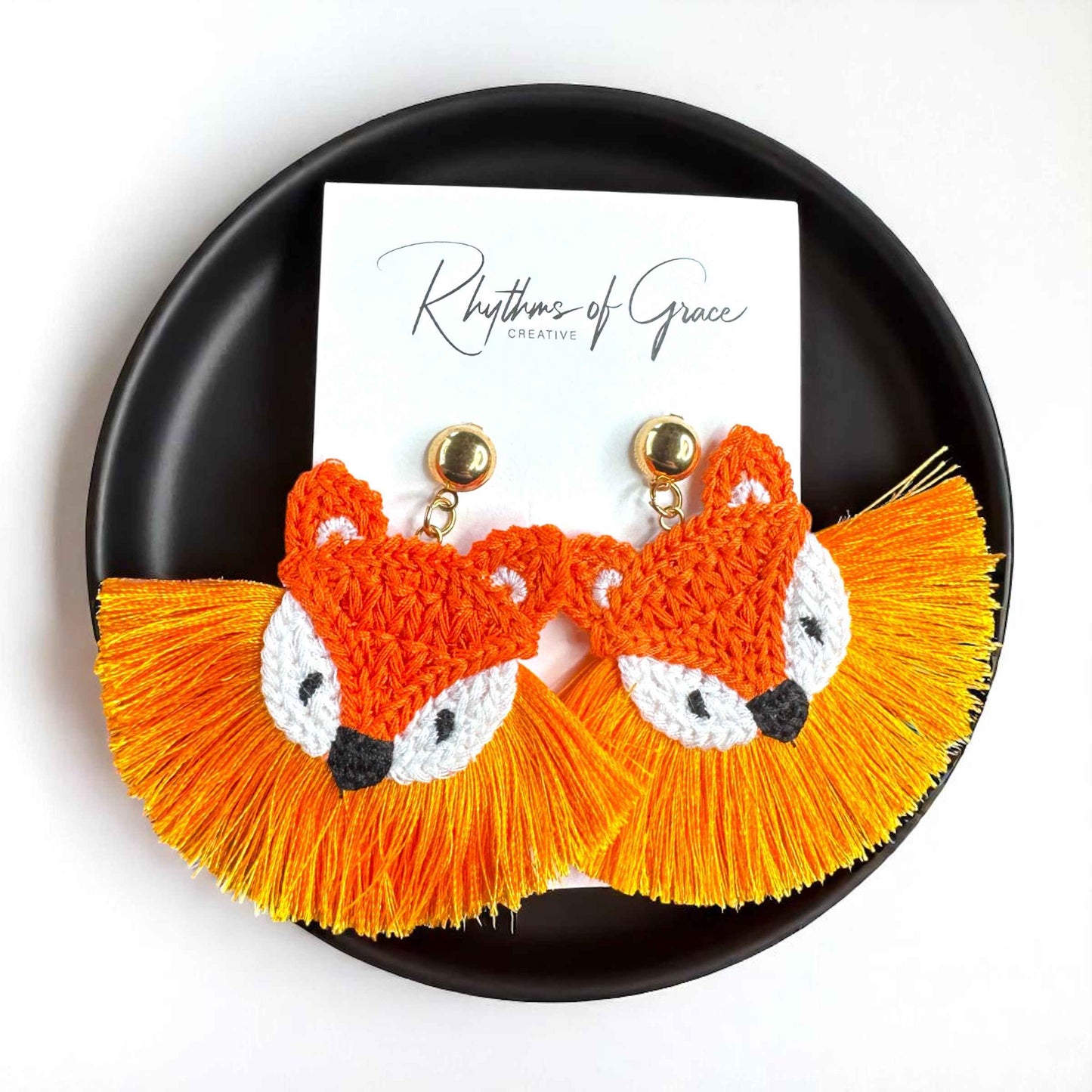 Charming Fox Dangle Earrings – Adorable Crocheted Animal Jewelry