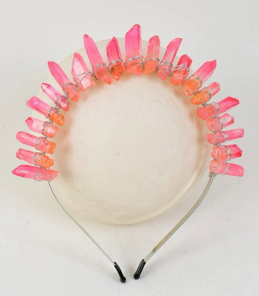 Pink Crystal Headband - Handmade Headpiece, Crystal Headpiece, Boho Chic Style, Flower Child, Goddess Headband