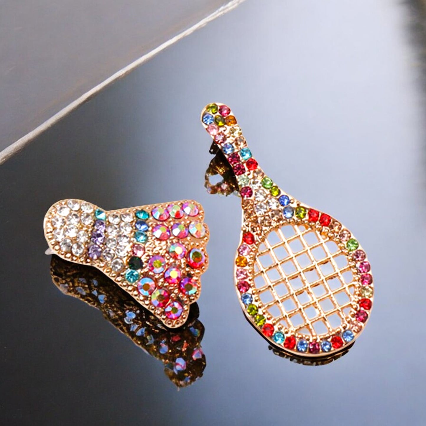Serve Up Style: Dazzling Multicolor Rhinestone Badminton Drop Earrings!