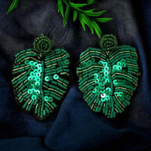 Plant Earrings - Plant Jewelry, Dangle Earrings, Beaded Earrings, Boho Chic, Boho Style, Bohemian, Handmade Earrings, Green