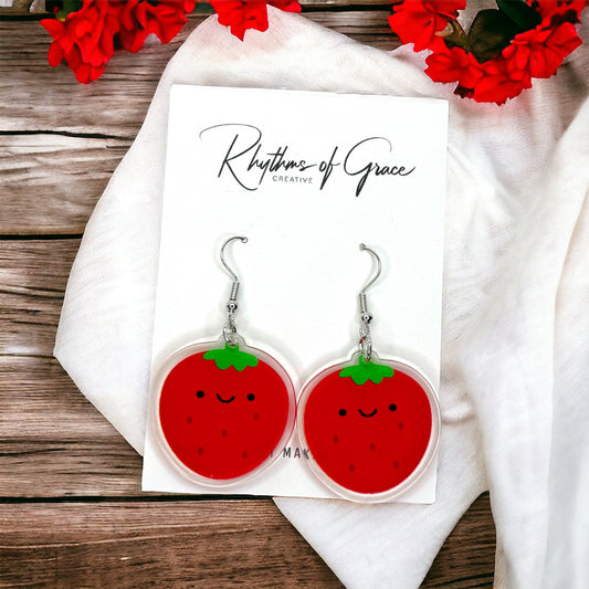 Stawberry Earrings - Food Earrings, Strawberry Accessories, Handmade Earrings, Summertime Accessories