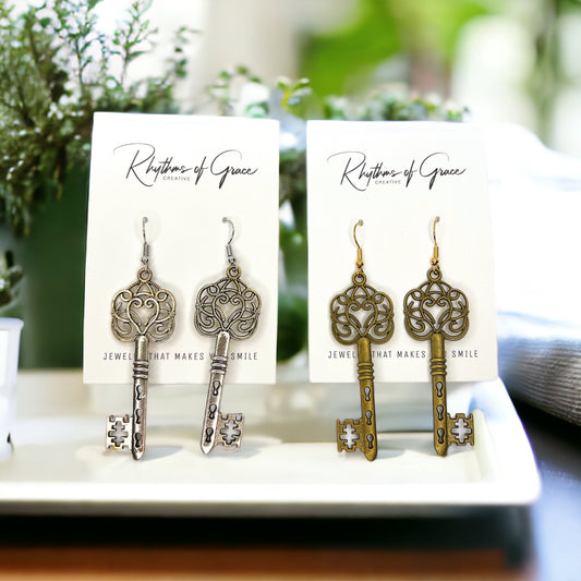 Antique Key Earrings - Lock Earrings, Handmade Earrings, Key Earrings, Motivational Gift - Rhythms of Grace Creative