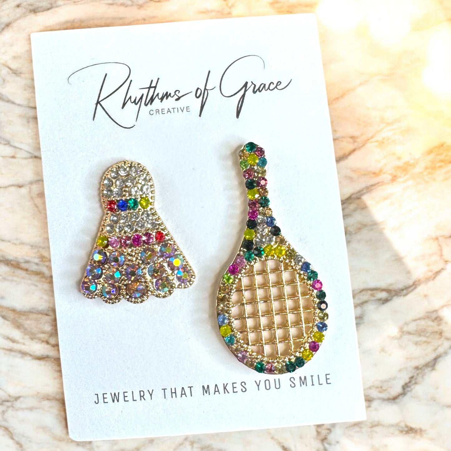 Serve Up Style: Dazzling Multicolor Rhinestone Badminton Drop Earrings!