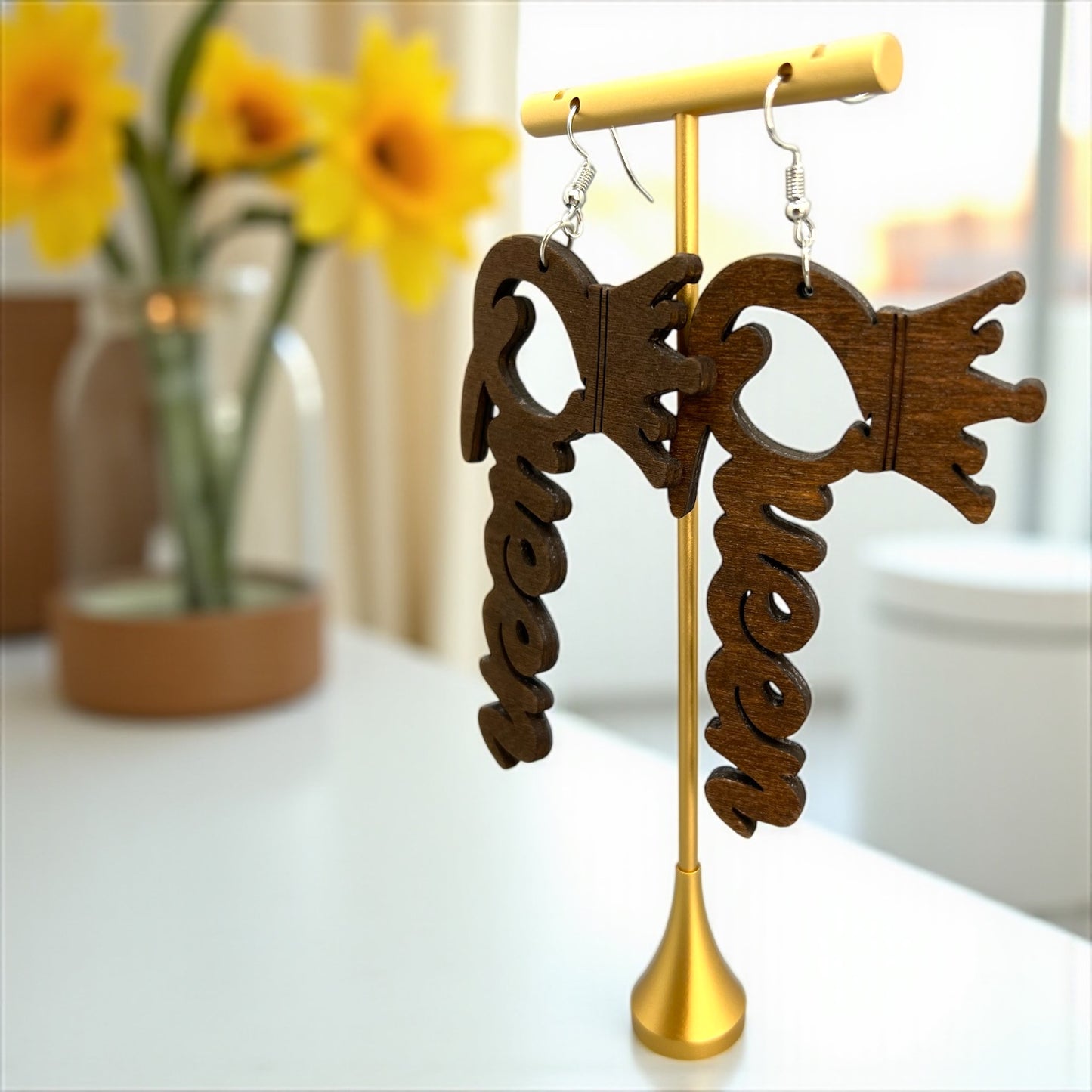 QUEEN Energy Activated – Brown Wood Earrings That Slay