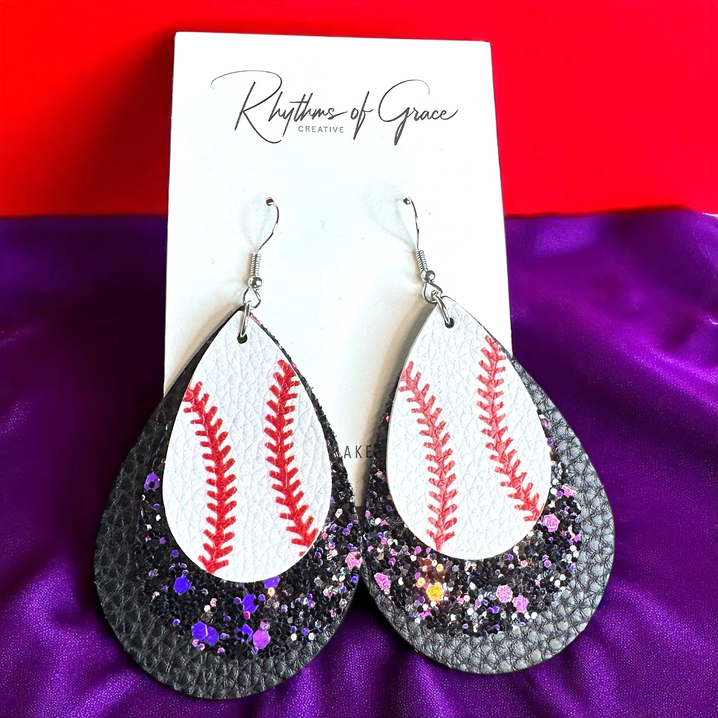 Sparkle on the Field: Triple-Layered Baseball Glitter Dangle Earrings!