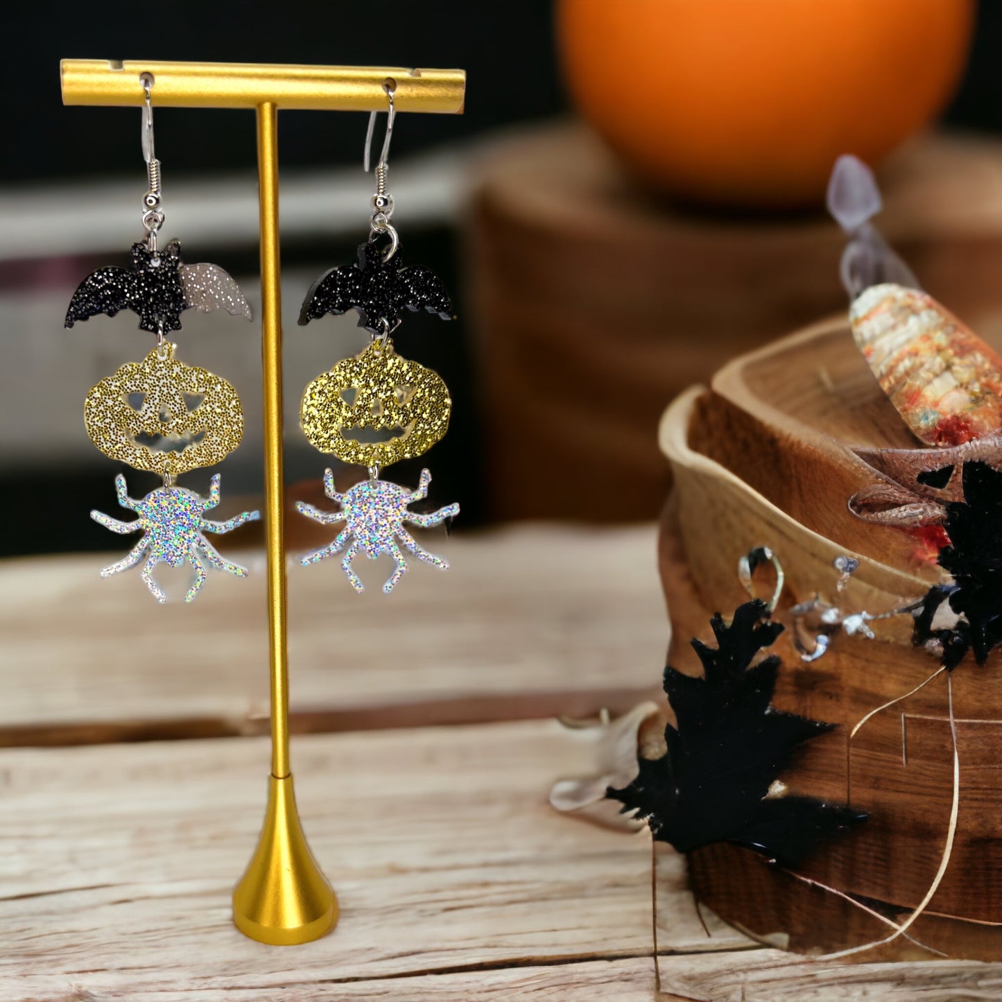 Halloween Earrings - Spider Earrings, Halloween Accessories , Pumpkin Earrings, Halloween Costume, Halloween Teacher - Rhythms of Grace Creative