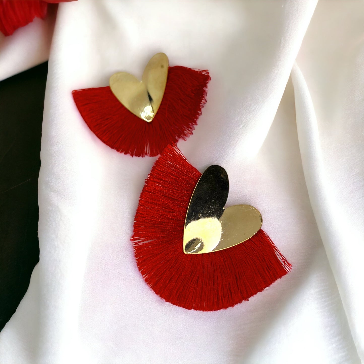 Heart on Fire – Gold & Red Fringe Statement Earrings - Rhythms of Grace Creative