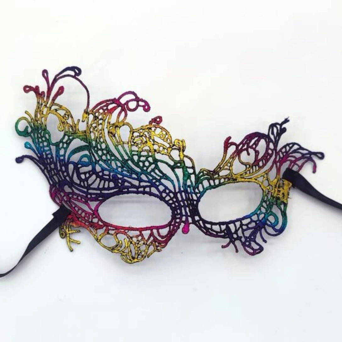 Rainbow Lace Masquerade Mask โ Let the Mystery Sparkle! ๐ญ